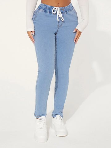 SXY Drawstring Waist Skinny Jeans