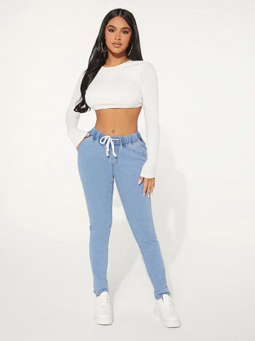 SXY Drawstring Waist Skinny Jeans