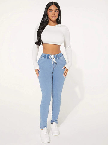 SXY Drawstring Waist Skinny Jeans