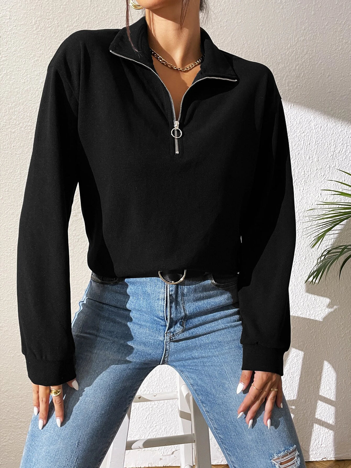 Drop Shoulder Half Zip Tee