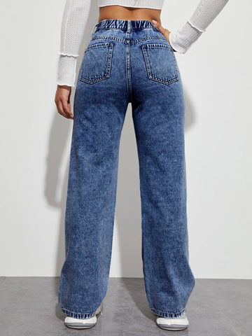 Slogan and Yin & Yang Print Jeans