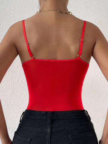 Contrast Mesh Bustier Eyelash Lace Cami Bodysuit