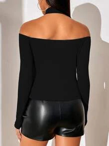 Solid Criss Cross Halter Neck Tee