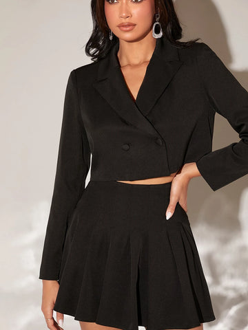Unity Double Button Crop Blazer & Pleated Skirt