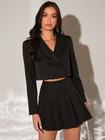 Unity Double Button Crop Blazer & Pleated Skirt