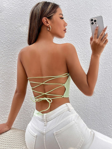 PETITE Hanky Hem Lace Up Back Crop Tube Top