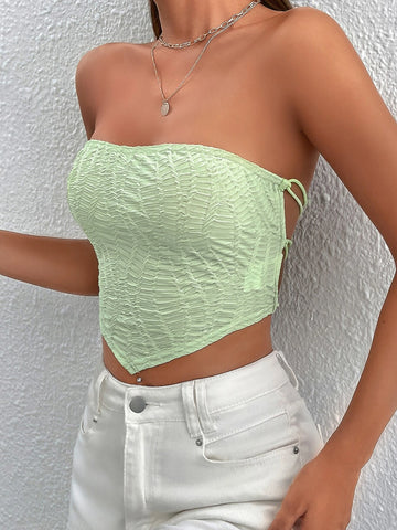 PETITE Hanky Hem Lace Up Back Crop Tube Top