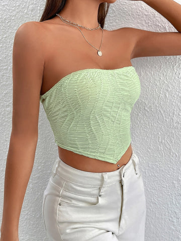PETITE Hanky Hem Lace Up Back Crop Tube Top