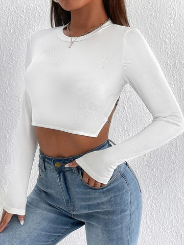PETITE Rhinestone Detail Backless Crop Tee