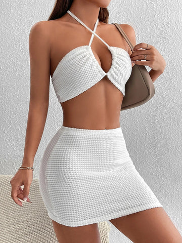 Tie Backless Halter Top & Bodycon Skirt