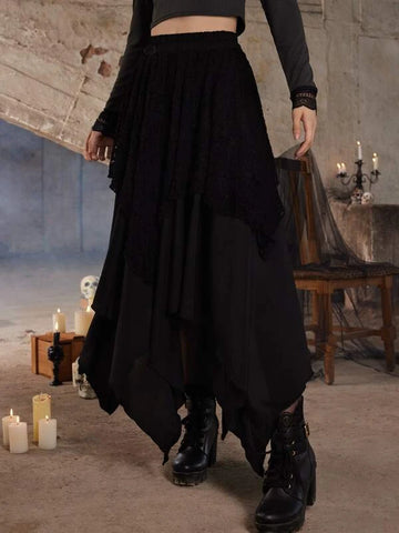 ROMWE Goth Contrast Lace Asymmetrical Skirt