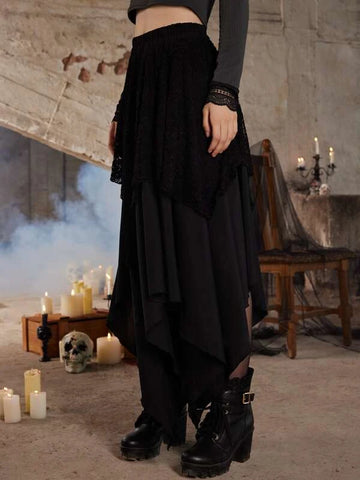 ROMWE Goth Contrast Lace Asymmetrical Skirt