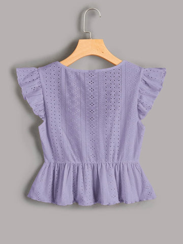 EZwear Butterfly Sleeve Drawstring Peplum Schiffy Blouse