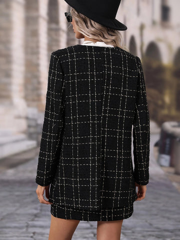 Plaid Single Button Blazer & Skirt