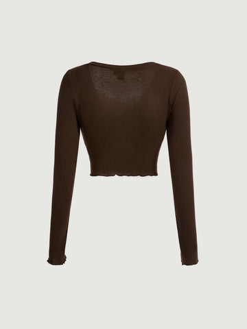 MOD Contrast Lace Button Front Ribbed Tee