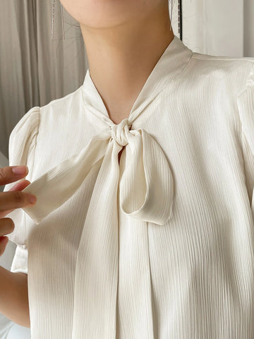DAZY Tie Neck Puff Sleeve Blouse