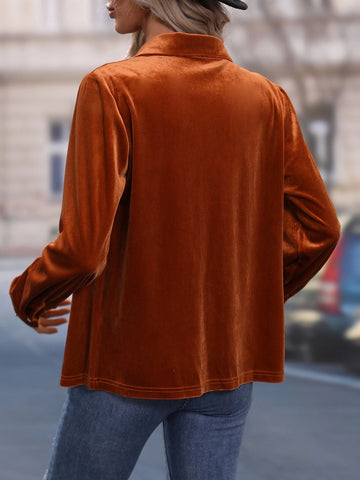 Solid Button Front Velvet Shirt