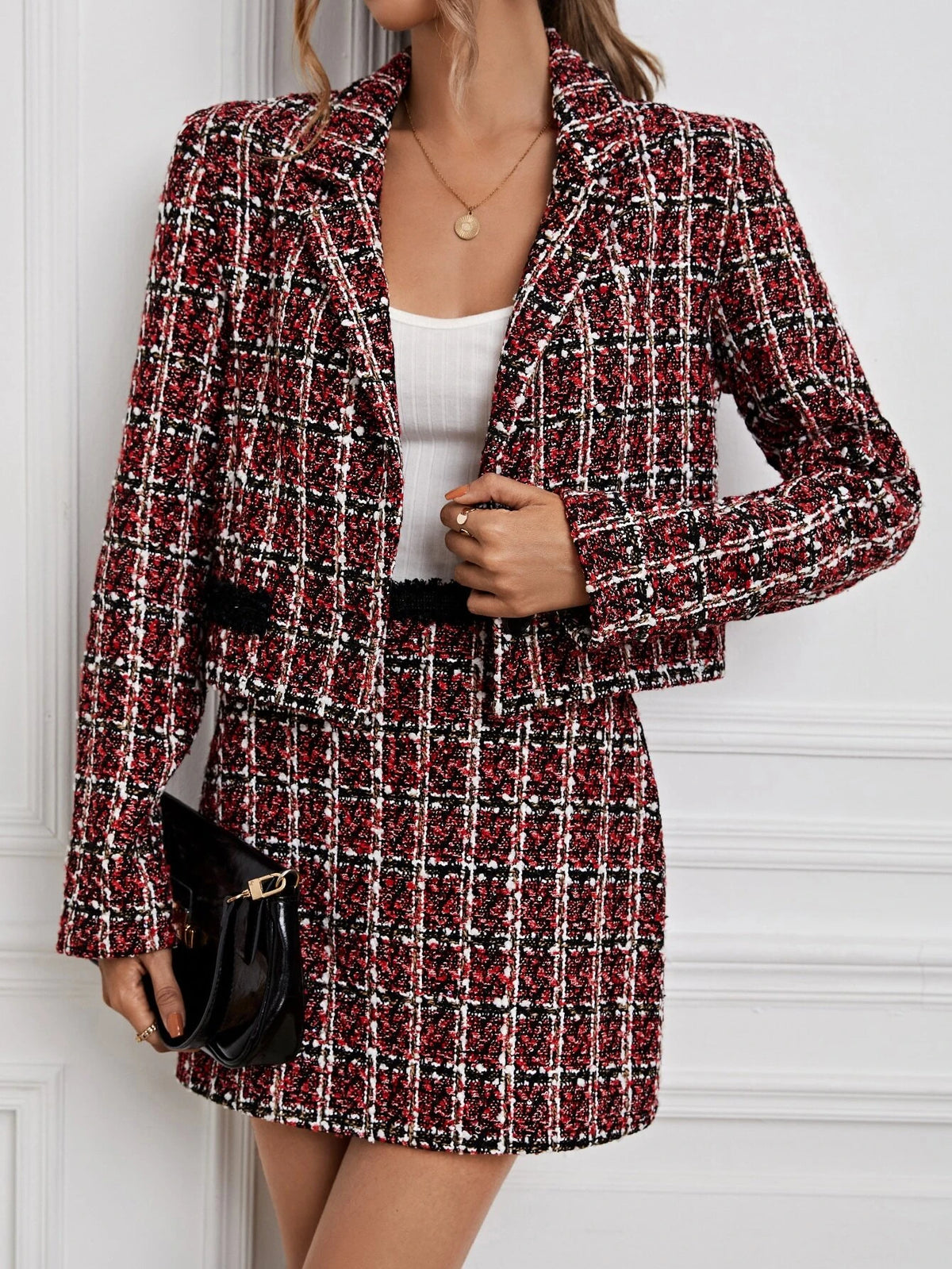 Unity Plaid Pattern Tweed Blazer & Skirt