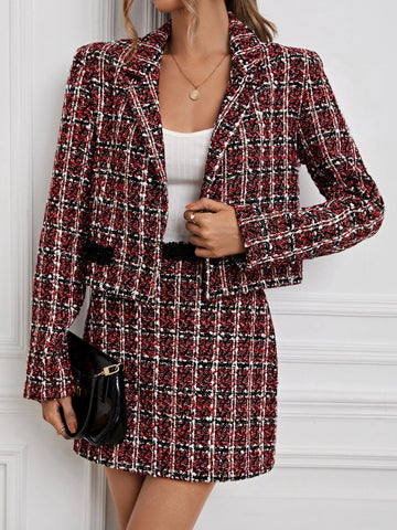 Unity Plaid Pattern Tweed Blazer & Skirt