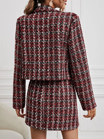 Unity Plaid Pattern Tweed Blazer & Skirt