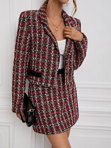 Unity Plaid Pattern Tweed Blazer & Skirt