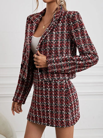 Unity Plaid Pattern Tweed Blazer & Skirt