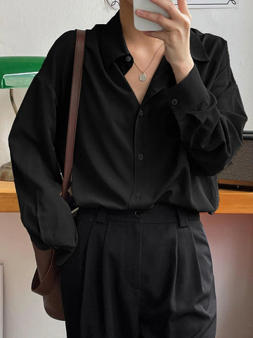 Dazy-Less Drop Shoulder Button Through Shirt