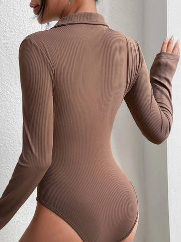 Half Zipper Rib-knit Bodysuit