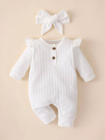 Newborn Baby Ruffle Trim Jumpsuit & Headband