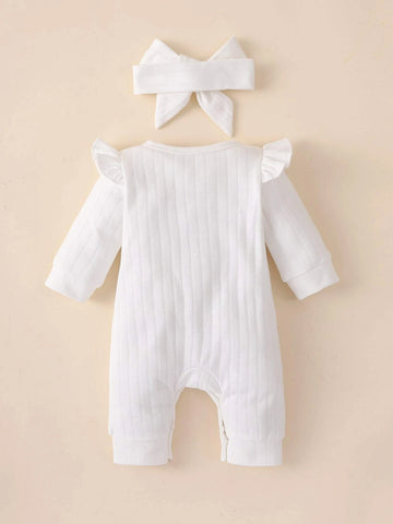 Newborn Baby Ruffle Trim Jumpsuit & Headband