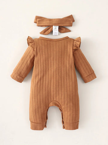 Newborn Baby Ruffle Trim Jumpsuit & Headband