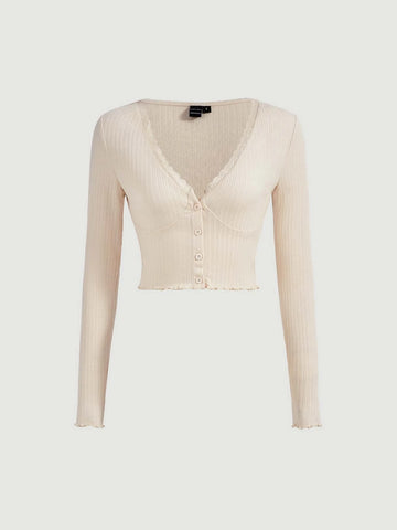 MOD Lettuce Trim Button Front Crop Tee