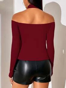 Solid Criss Cross Halter Neck Tee
