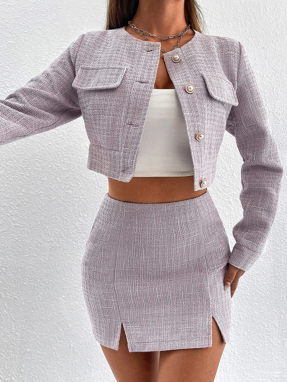 PETITE Flap Detail Crop Overcoat & Split Hem Bodycon Skirt