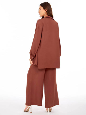 evolu Drop Shoulder Solid Shirt & Wide Leg Pants