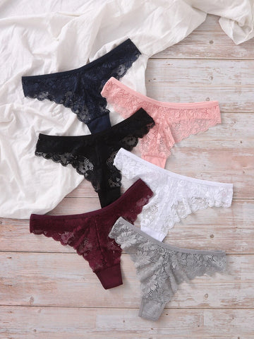 6pack Floral Lace Thong Set