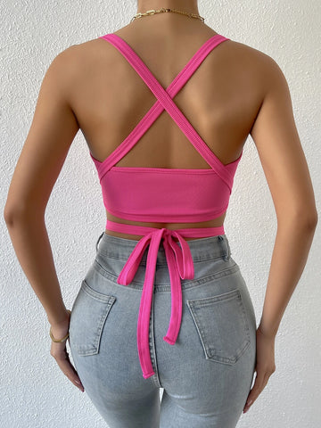 Solid Crisscross Tie Back Cami Top