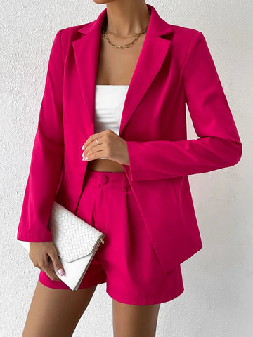 Lapel Neck Single Button Blazer & Shorts
