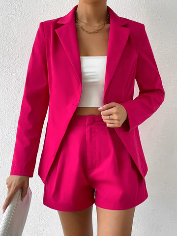 Lapel Neck Single Button Blazer & Shorts