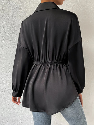 Drop Shoulder Chain Detail Curved Hem Shirt