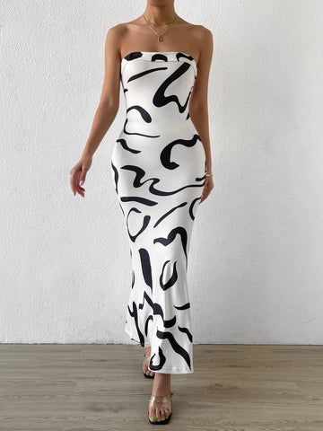 Graphic Print Mermaid Hem Tube Dress