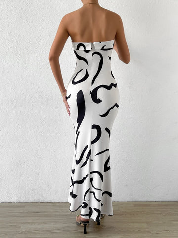 Graphic Print Mermaid Hem Tube Dress