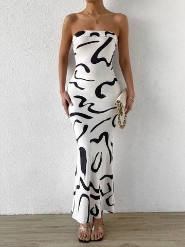 Graphic Print Mermaid Hem Tube Dress