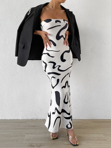 Graphic Print Mermaid Hem Tube Dress