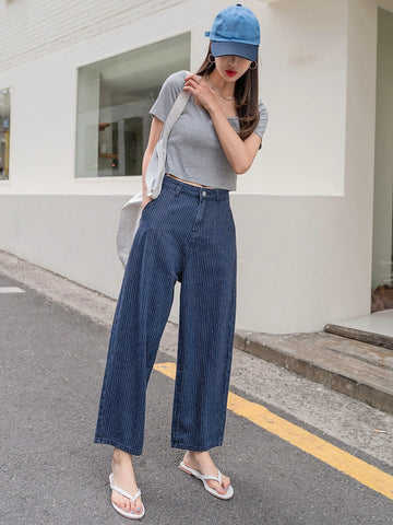 DAZY Striped Slant Pocket Wide Leg Jeans
