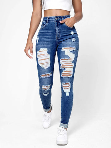 Ripped Frayed Slant Pocket Skinny Jeans