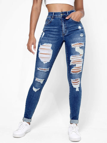 Ripped Frayed Slant Pocket Skinny Jeans