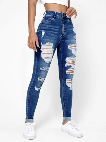 Ripped Frayed Slant Pocket Skinny Jeans