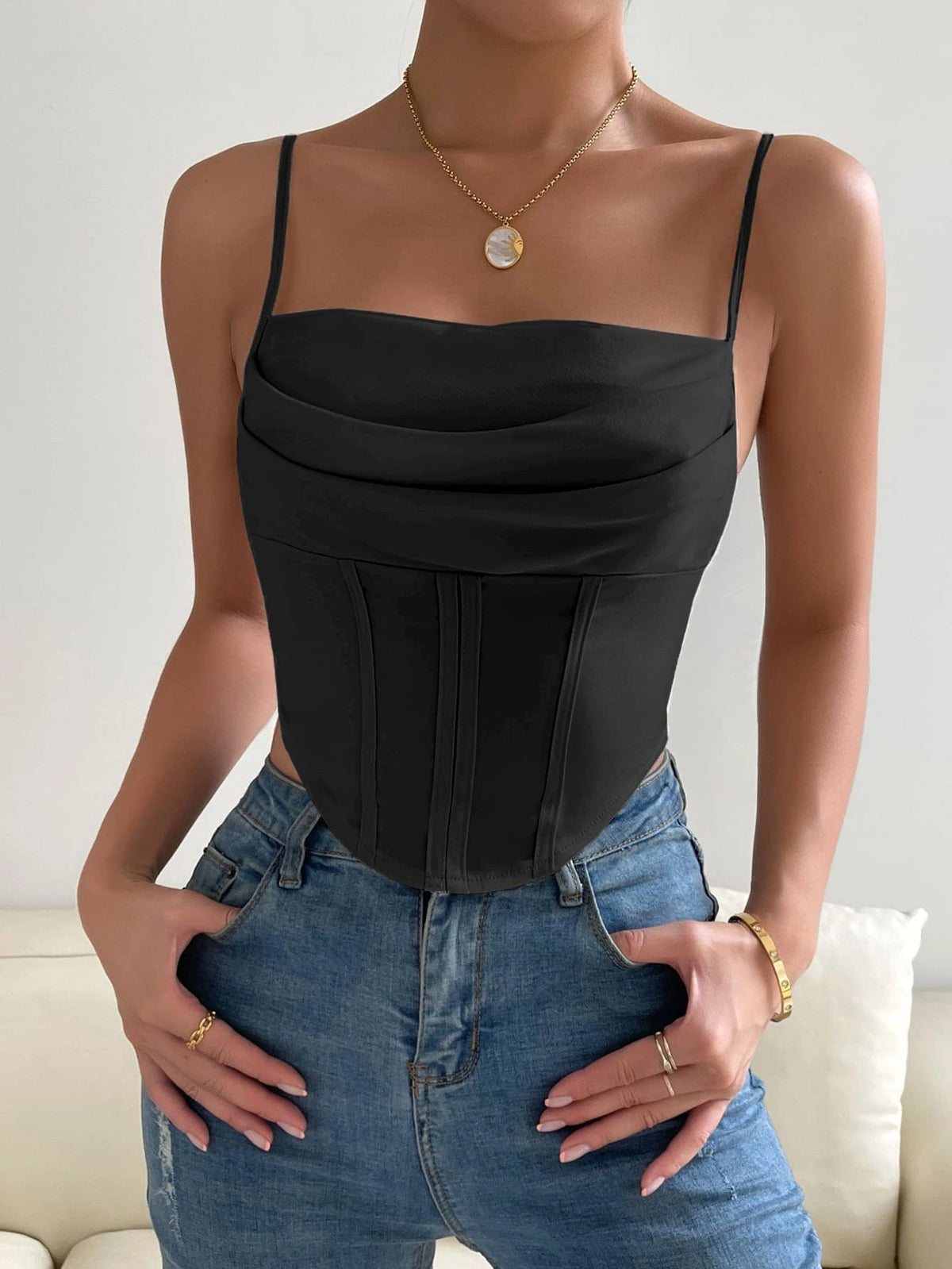 Solid Asymmetrical Hem Crop Cami Top