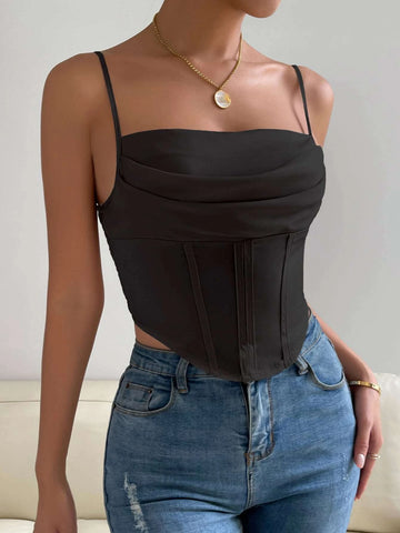 Solid Asymmetrical Hem Crop Cami Top